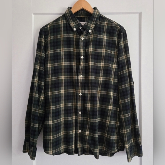 Cotton & Co. Plaid Green/Blue Medium Mens Flannel Long Sleeve Button Down Shirt - Picture 2 of 9